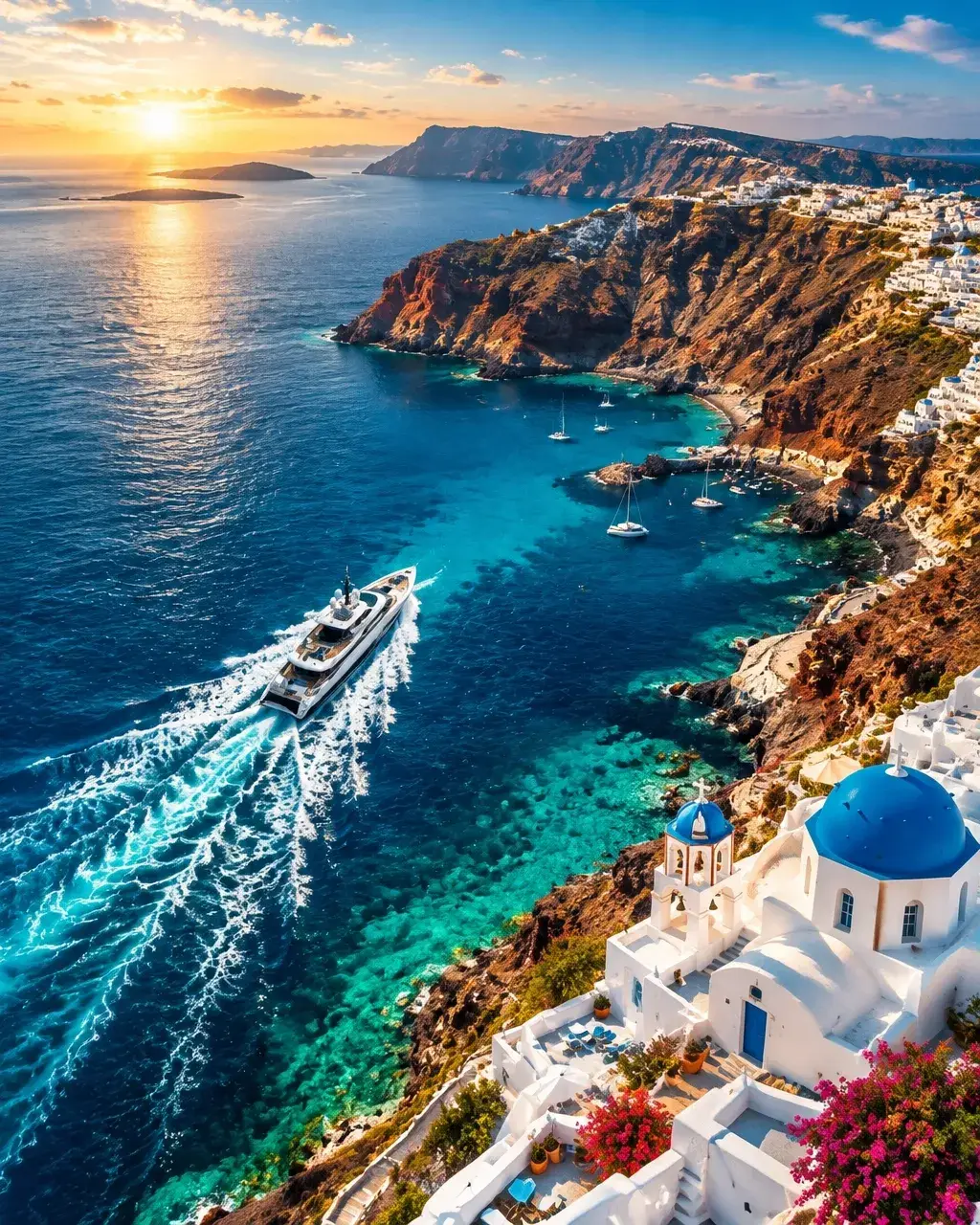 Aerial view of a dramatic island coast and turquoise sea